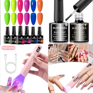 DIY Gel Nail Kit with Mini UV Lamp – 6 Colors, Base, Top & Primer | Home Manicure Gift Set!!