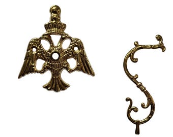 Wall bracket for perpetual light oil lamp made of solid brass with Byzantine double-headed eagle. Hanging wall hook for vigil lamp.