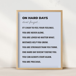 On Hard Days Affirmation wall art print positive decor room printable wall art Mental Health Printable Self Care Quote