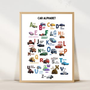 Lightning McQueen Car Alphabet Poster Kids Room Decor Letters Poster Kids Decor Educational Printable Boys Room Gift Idea Decor