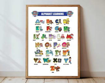 Paw Patrol Alphabet Poster Printables Kids Room Decor Letters Preschool Classroom Decor Educational Gift Affiche Alphabet Prints