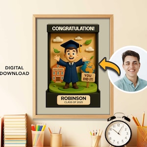 Benutzerdefinierte 3D Ton Stil Portrait mit Rahmen Klasse von 2025 Geschenk Graduate Art