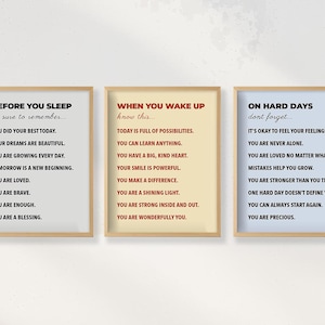 Affirmation printable Morning Night and Hard Days Wall Art Set Positive Quotes Nursery Decor