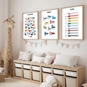 Cars Alphabet & Numbers Poster Set: Lightning McQueen Boys Room Decor (Digital Download