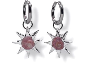Pendientes de concha rosa con espiral puntiaguda Y2K, pendientes punk alternativos de plata hechos a mano