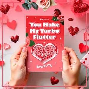 Carte de Saint-Valentin Turbo Heart - Carte drôle d'amoureux de voiture « You Make My Turbo Flutter » pour lui - Carte de voeux automobile romantique