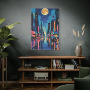 Vibrant Cityscape Canvas Art, Colorful Urban Wall Decor, NY City Night Scene, Home Decoration, Gift for Art Lovers