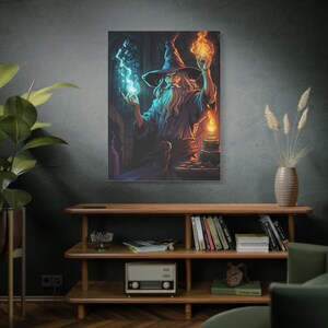 Wizard-Themed Canvas Wall Art, Mystical Home Decor, Magic Fantasy Artwork, Dungeons & Dragons, Matte Stretched 25" Canvas Print, Wizard Gift