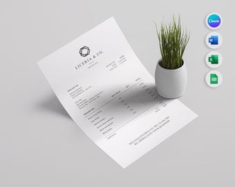 Editable Minimalist Invoice Template: Canva, Google Docs, Word, Excel (A4 Printable)