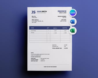 Minimalist Invoice Template | Editable Small Business Invoice | Word, Excel, Canva Billing Form | Printable Invoice & Receipt