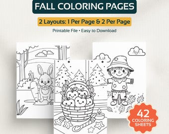 Fall Coloring Pages, Autumn Activities, 42 Sheets (Digital Download)