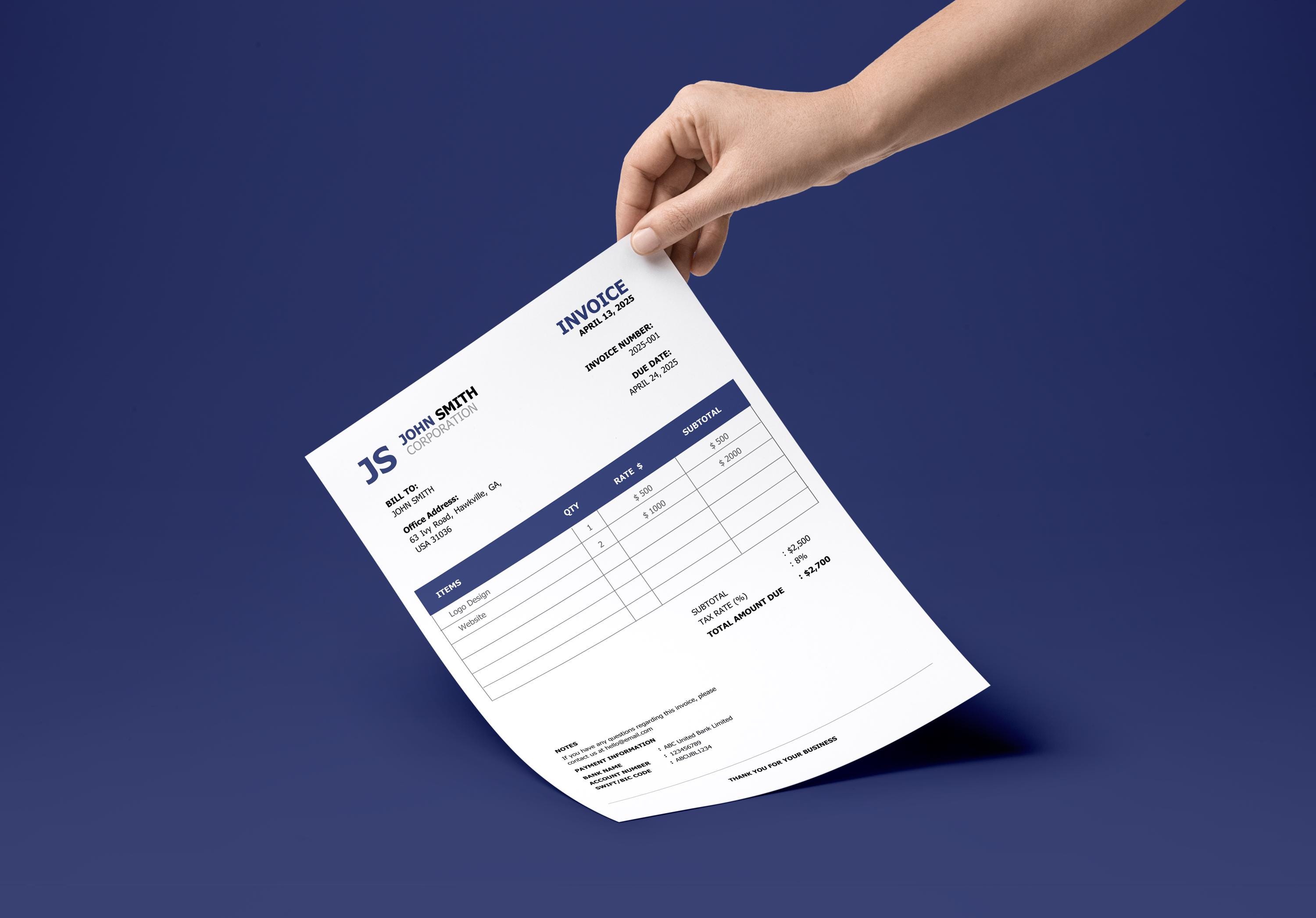 Minimalist Invoice Template: Editable Billing Form (word, Excel, Canva ...