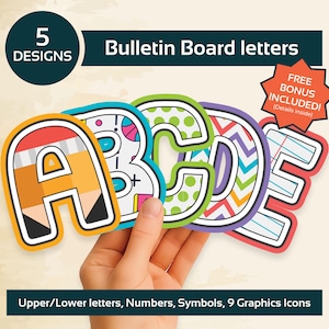 Bulletin Board Letters PNG, Printable Alphabet Letters, Classroom Decor, Doodle Board Letters, Back to School Theme, Uppercase A-Z