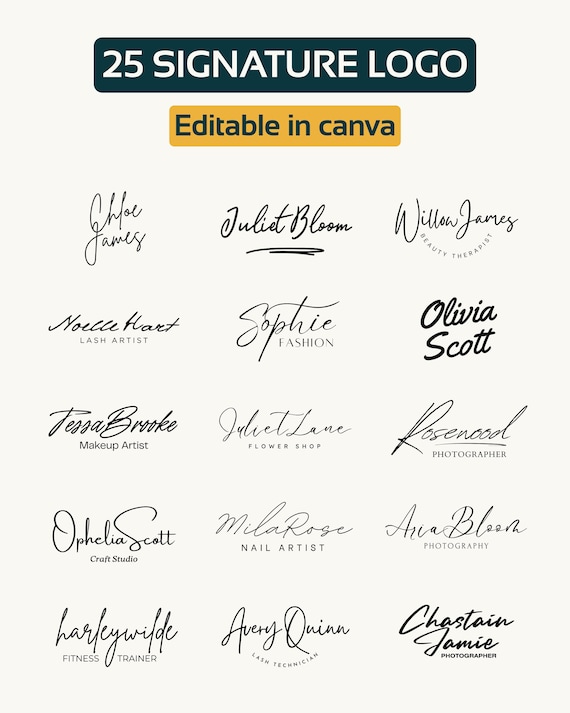Premade Signature Design, Personalised Signature Logo sign, Calligraphy, Handwriting, and Script Font, Digital Signature (Canva template)