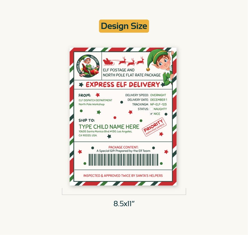 Elf Address Editable Printable Canva Elf Christmas Elf Arrival Package Box Grinch ...