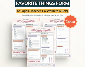 Employee Favorites List All About Me Questionnaire My Favorite Things Survey Team Building Coworker Questionnaire Coworker Favorite Things