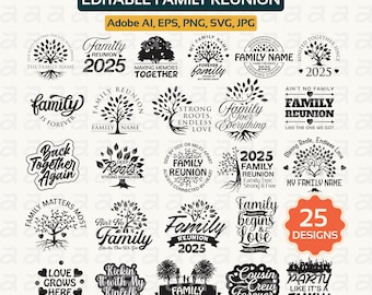 Editable Family Reunion SVG Bundle Personalized Family Love Tree SVG Family Vacation SVG Bundle Family Reunion Shirts Digital Download