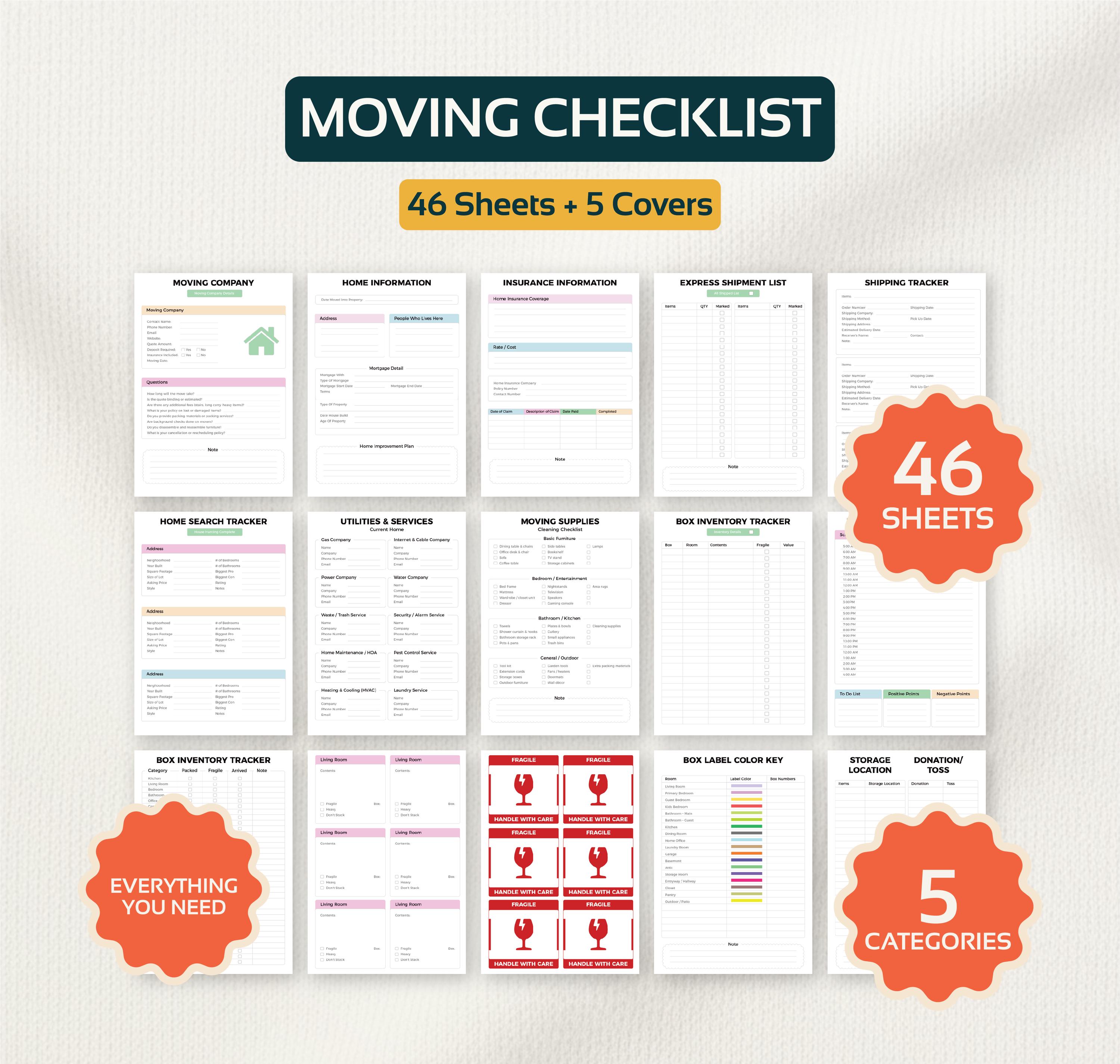 Printable Moving Planner Checklist Binder Relocation Planner Moving Box ...