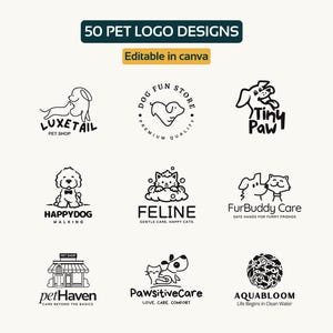 Färdig, anpassningsbar, redigerbar, djuraffär, salong, varumärkesbyggande, canvas-logotyp, paketmall, kit för smådjur, katt, hund, grooming-företag