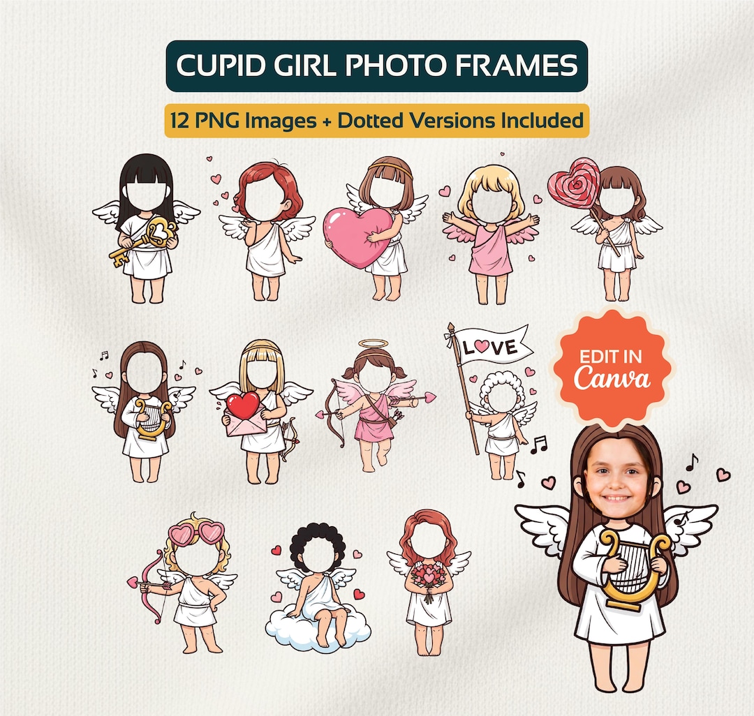 Editable Cupid Girl Valentine Days Add Your Own Face Characters Costume ...