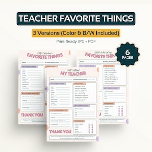 Teacher Favorite Things Getting to Know My Teacher All About My Teacher Questionnaire Teacher Survey Template Favorite Things List