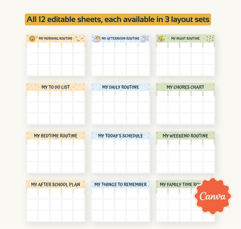 Daily Routine Remember Editable Daily Routine Cards Visual Schedule for Kids Chore Chart for ...