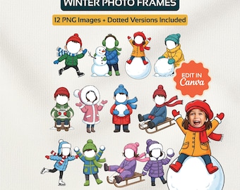 Editable Winter Christmas bulletin board face blank Kids Add your Face to Picture Clipart Characters Costume Photo Frames Template Bundle