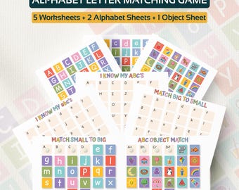 Alphabet Letter Matching Game Activity Puzzle: Printable Preschool Toddler busy book worksheets (PDF & JPG Download)