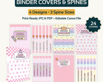 Editable Teacher Binder Covers and Spines: Classroom Decor (Digital Download, Canva Template)