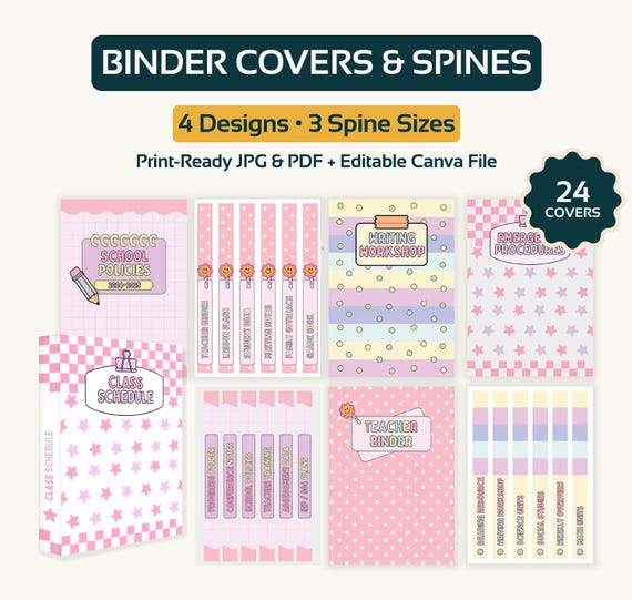 Editable Teacher Binder Covers and Spines: Classroom Decor (Digital Download, Canva Template)