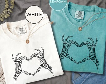 Skeleton Hands Heart Shirt – Comfort Colors Halloween Graphic Tee, Gothic Love T-Shirt