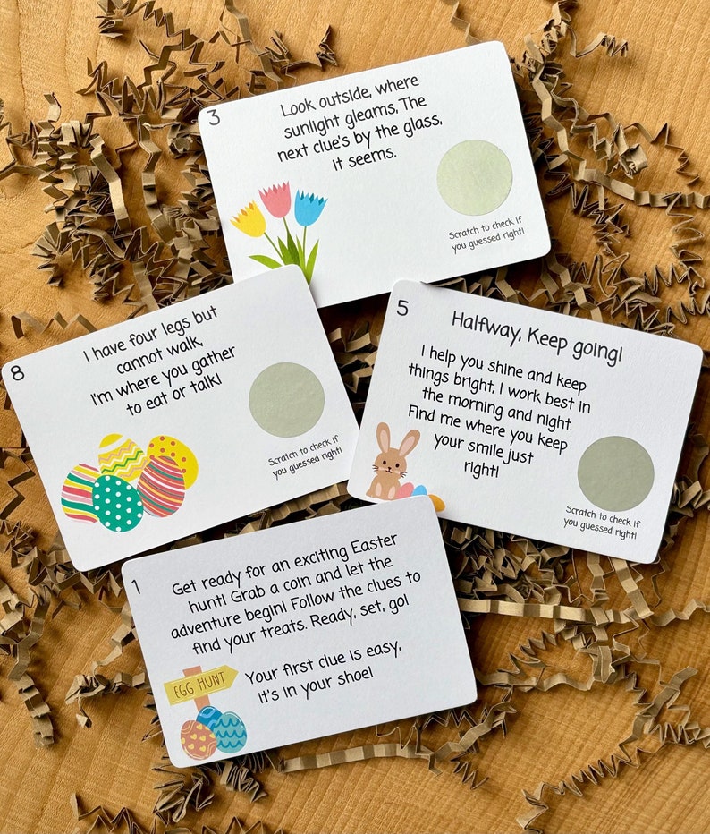 Easter Egg Hunt Clue Cards, Scratch Cards, Easter Scratch and Reveal ...