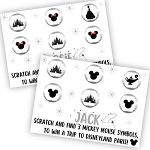 Juego de rascar y revelar de Disney Land, Minnie Mouse, Mickey Mouse, Tarjeta sorpresa de Disney, Rasca y gana, Personalizado, Disney World, Disney on Ice