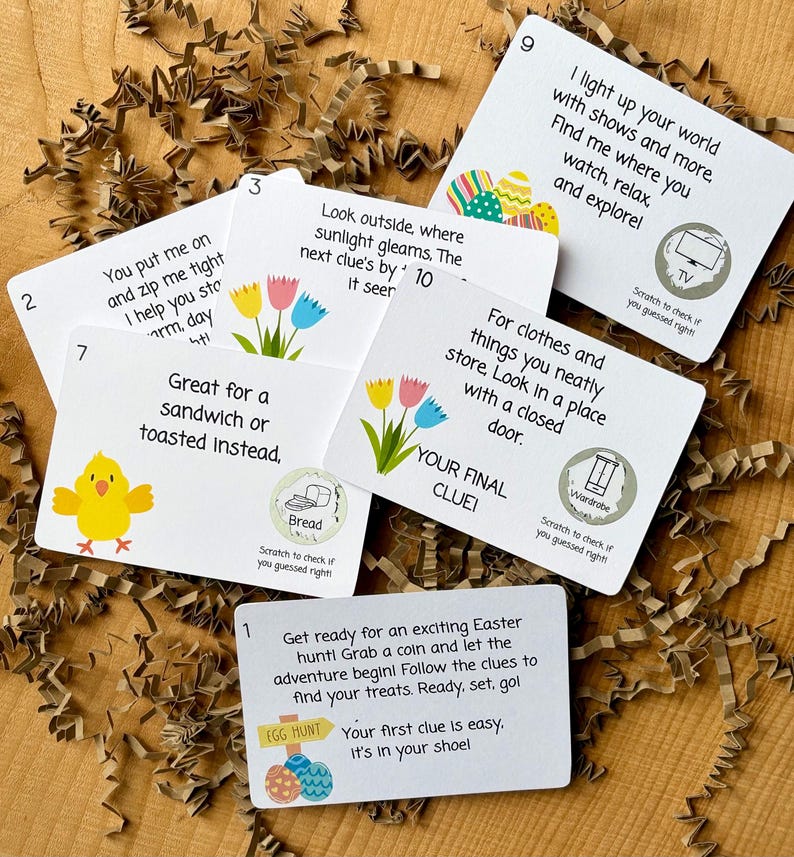 Easter Egg Hunt Clue Cards, Scratch Cards, Easter Scratch and Reveal ...
