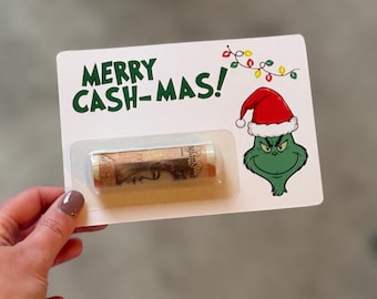 Christmas Character Money Holder Card – Merry Cash-mas Design – Unique Cash Gift Idea with Optional Wrapping Paper