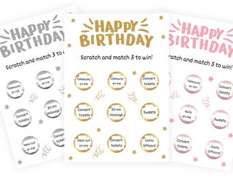 Birthday scratch and match gift card, Happy Birthday , Scratch and match 3 to win, Birthday Fun, Birthday surprise, Gift