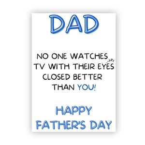 Carte drôle de fête des pères, papa, papa, grand-père, grand-père, pops, fête des pères, yeux fermés, télévision