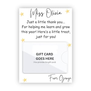Biglietto di ringraziamento per l'insegnante con porta carte regalo - Regalo di fine anno per assistente all'insegnamento, asilo nido, preside, aiutante scolastico - Personalizzato