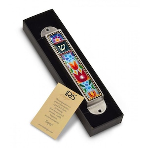 Colorful Floral Mezuzah - Mezuzah Case 4.7&quot; - Pewter & Enamel Beaded. Vibrant Floral Design. Handcrafted with Love.
