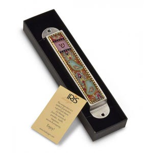 Colorful Birds Mezuzah - Mezuzah Case 4.7&quot; - Pewter & Enamel Beaded. Vibrant Floral Design. Handcrafted with Love.