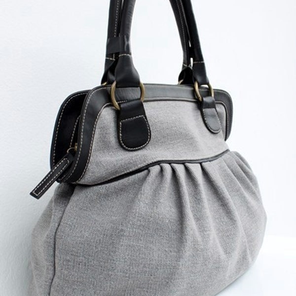 Handbag, Diaper bag,  women bag, Soft Gray Color Sackcloth