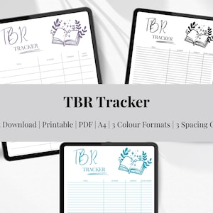 Bookish TBR Tracker List PDF, 9 Page Editable Digital Book Log Template, 3 Colour and Layout Options, TBR Reading Tracker Challenge