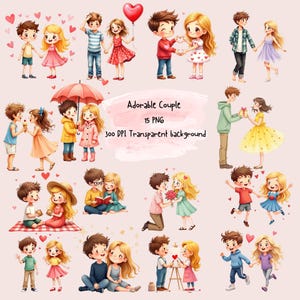 15 Love Couple Clipart | Romantic Watercolor PNG | High Quality Printable for Paper Crafts & Junk Journals