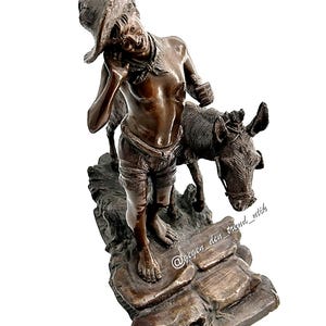 Bronze Skulptur &quot;Junge mit Esel&quot; signiert Fander | Wunderschöne Vintage-Patina...und kleiner Makel | Besonderes Geschenk für Kunstliebhaber