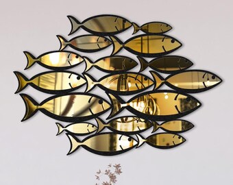School of Fish Metal Wall Art, Plexiglass Wall Mirror , Bathroom Wall Decor, Nature Wall Art, Ocean Wall Decor, Modern Wall Mirror, Artdeco
