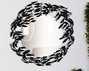 School of Fish Metal Wall Art, Plexiglass Wall Mirror, Bathroom Wall Decor, Koi Fish Sign, Feng Shui, Minimalist Decor, Modern Wall Mirror