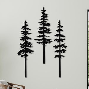 Set di decorazioni da parete in metallo con alberi di pino, grandi decorazioni da parete, decorazioni da parete a tema foresta, ispirate alla natura, decorazioni per il soggiorno, decorazioni da parete uniche, paesaggi naturali,