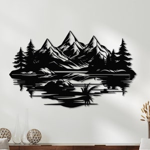 Mountain Lake Metal Wall Art: Nature Inspired Decor