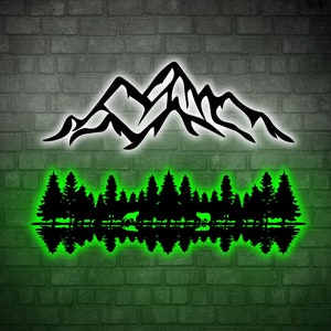 Decorazione da parete a LED con montagne e foreste, grande arte murale, ispirata alla natura, decorazione per il soggiorno, decorazione sopra il letto, paesaggio naturale, luci notturne