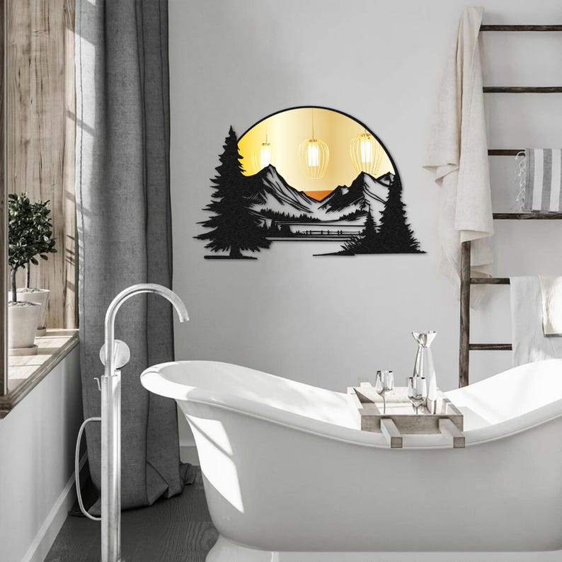Mountain Forest Metal Wall Art: Modern Nature Mirror - Etsy
